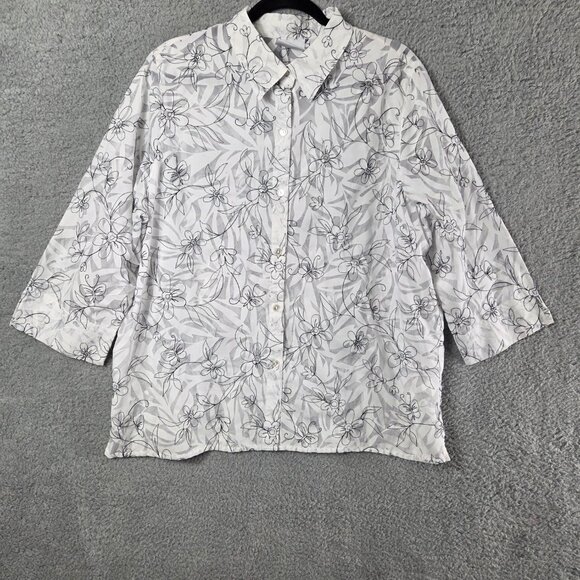 ALFRED DUNNER Floral Blouse Semi Sheer Top 18 White Black Boho Office Siren - Picture 1 of 8